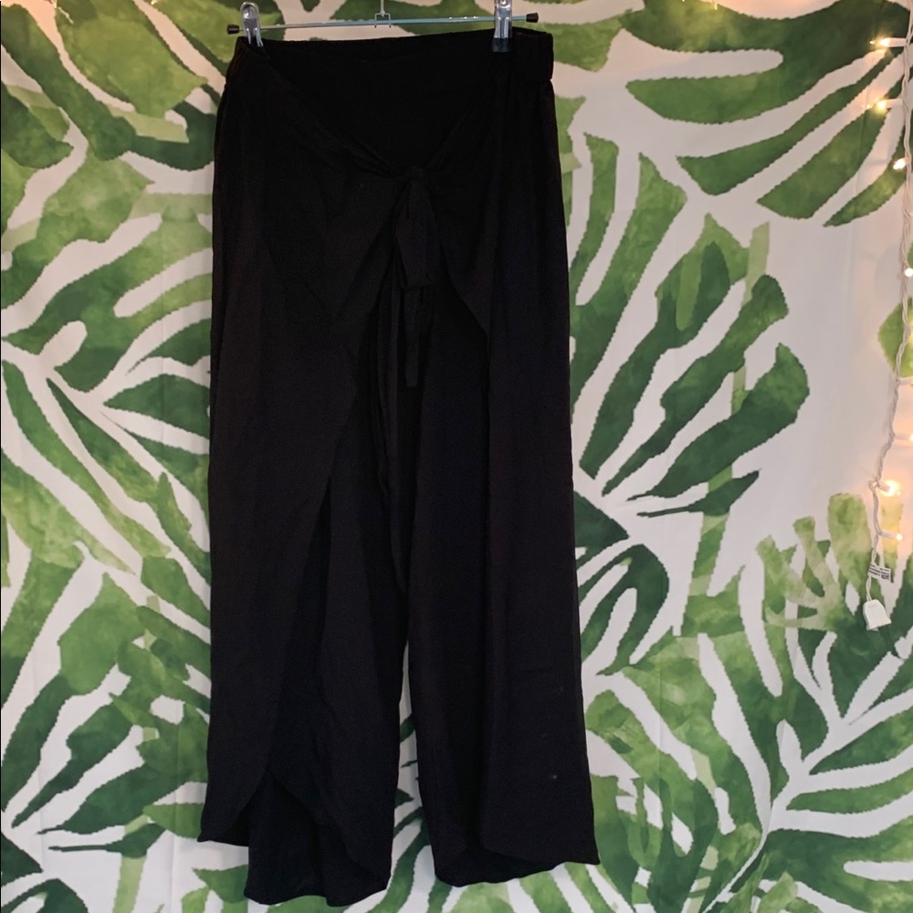 Loft Beach Flowy Black Pants Bow Detail